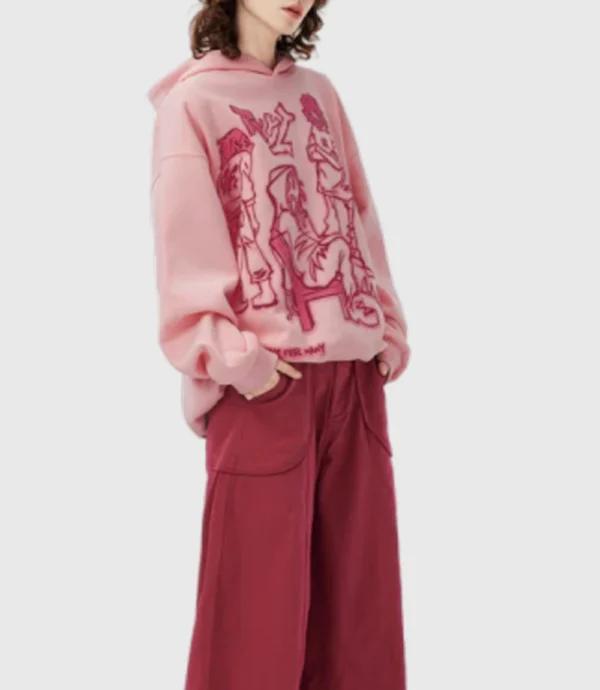 Pink Cartoon Print Oversized Hoodie Unisex