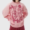 Pink Cartoon Print Oversized Hoodie