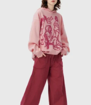 Cartoon Pink Print Oversized Hoodie