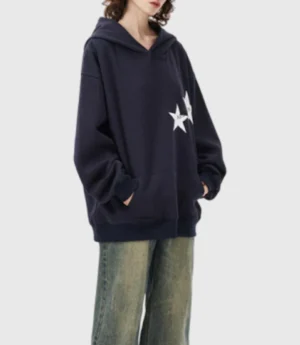 Star Graphic Oversized Blue Hoodie