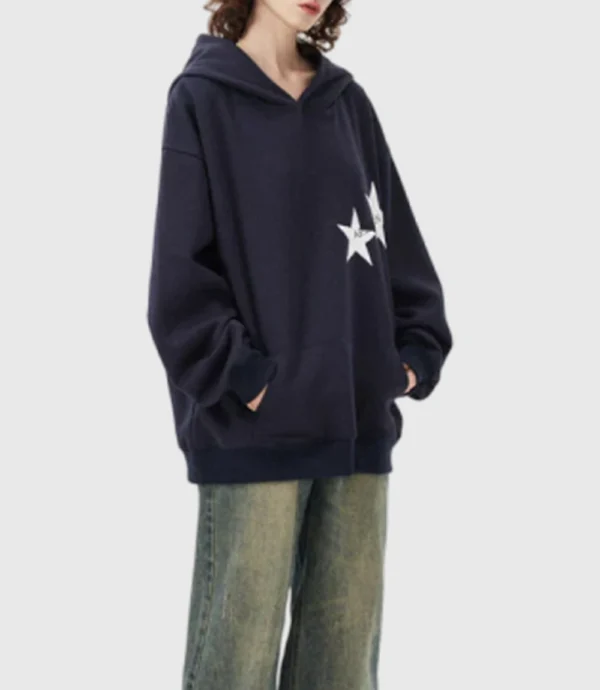 Star Graphic Oversized Blue Hoodie