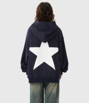 Star Graphic Oversized Dark Blue Hoodie