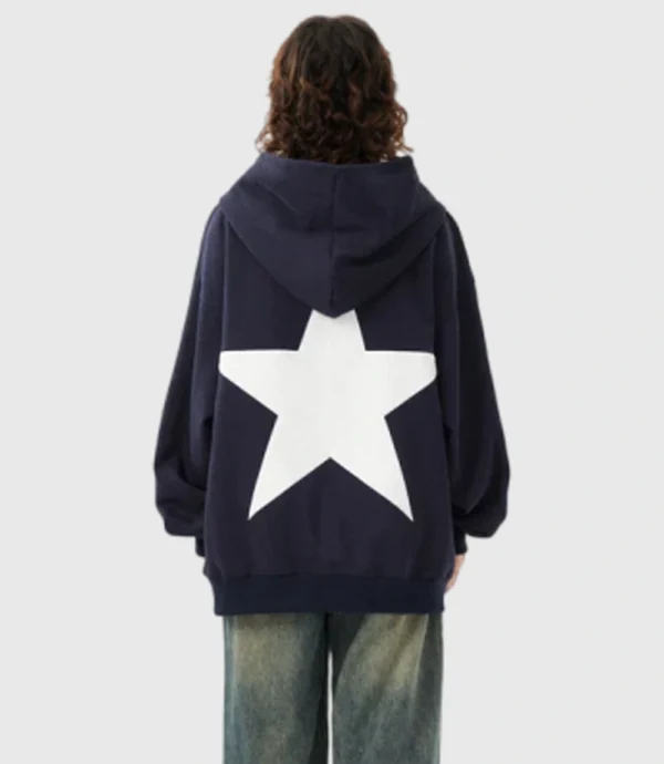 Star Graphic Oversized Dark Blue Hoodie