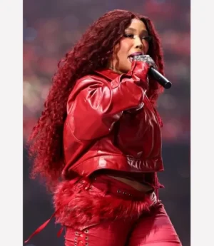 Super bowl Performance SZA Red Leather Jacket