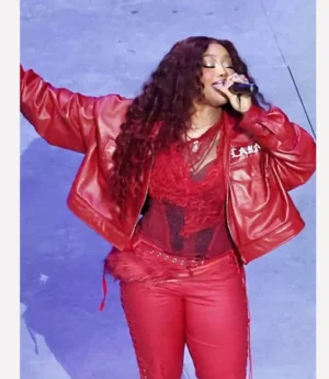 Super Bowl LIX Halftime Performance SZA Red Jacket